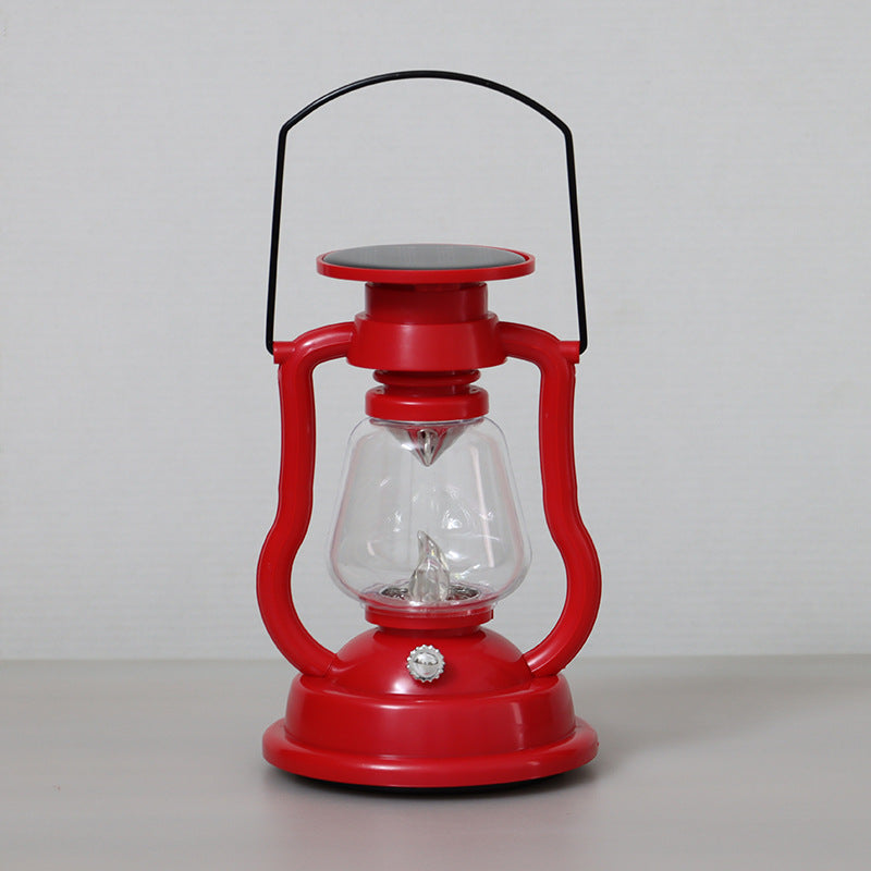 Vintage Style Solar LED Hurricane Lantern With Glass Chimney And Metal Handle Stornfield
