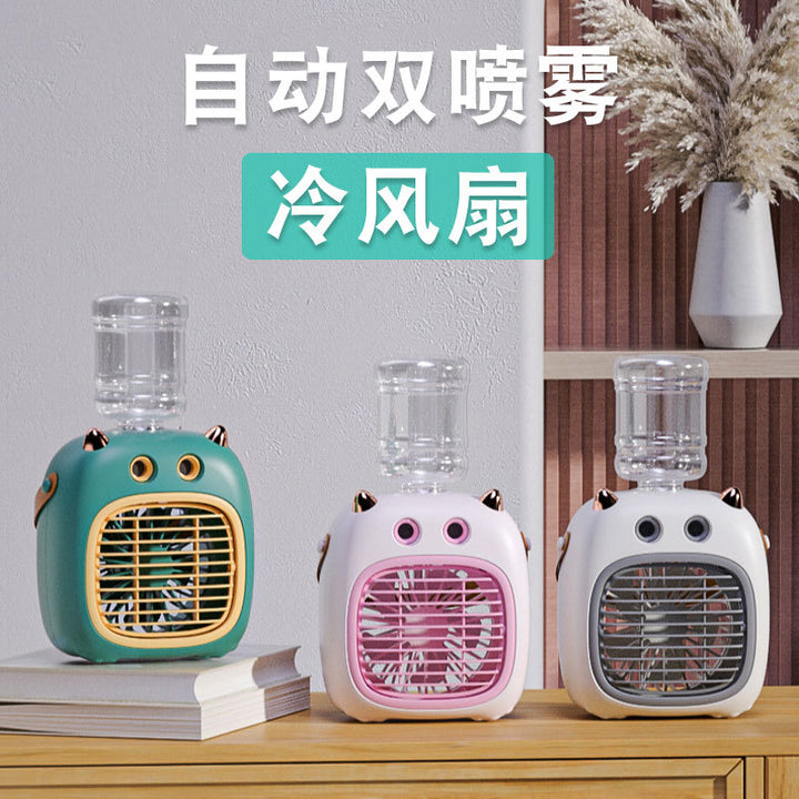 Cooling compact tabletop evaporative misting fan humidifier with refillable top-fill reservoir and adjustable airflow Stornfield