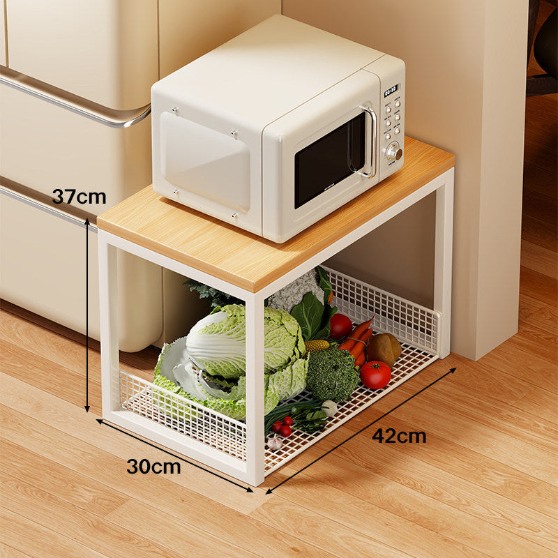 Narrow Bamboo-Top Rolling Kitchen Storage Trolley with Wire Basket Shelves