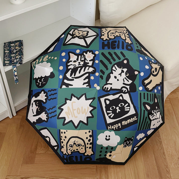 Women's Foldable Umbrella with Playful Cat Pattern Stornfield