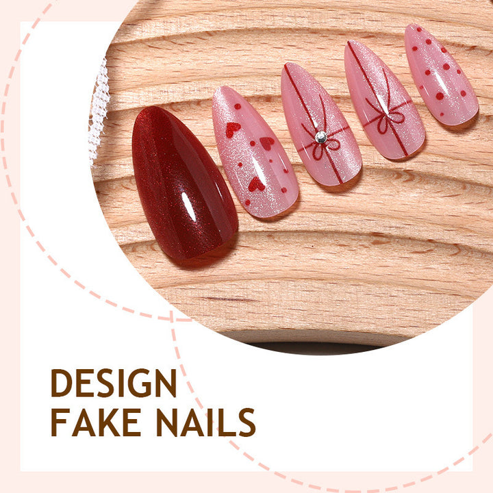 Artificial nail set with romantic heart and glitter designs Stornfield