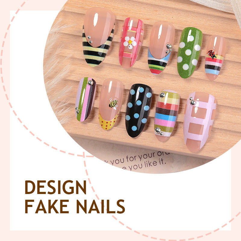 Acrylic nail set with colorful patterns and creative designs Stornfield