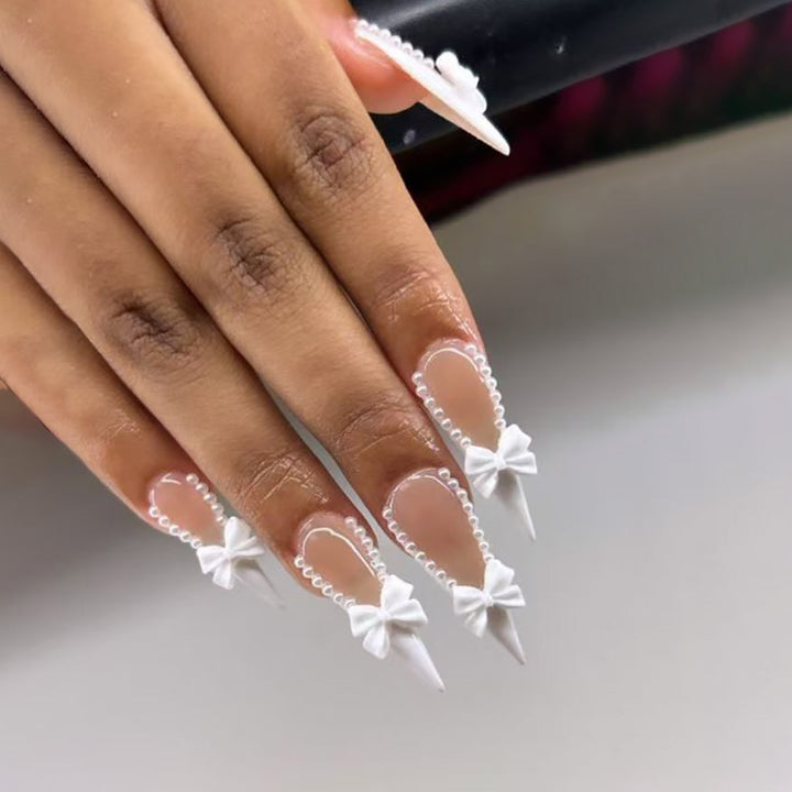 Stiletto Press-On Nails with Decorative Bow Accents Stornfield
