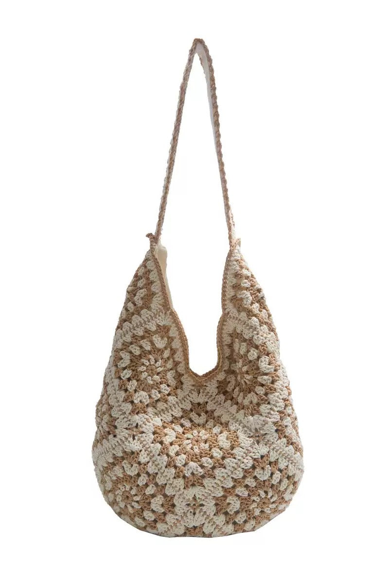 Hand-knotted shoulder bag with unique floral pattern Stornfield