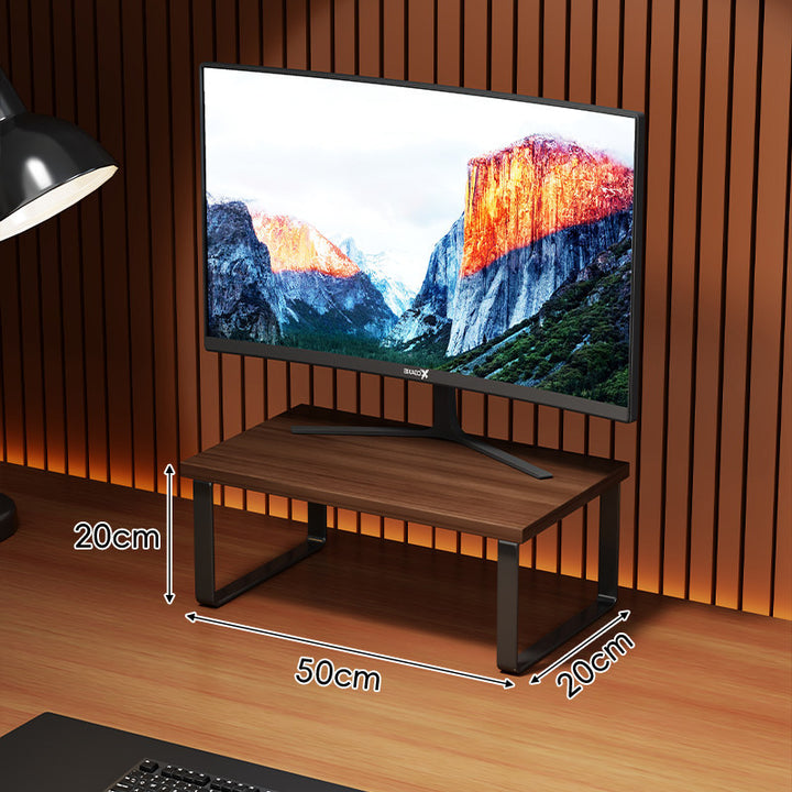 Compact Wooden Monitor Riser with Metal Frame and Under-Shelf Storage