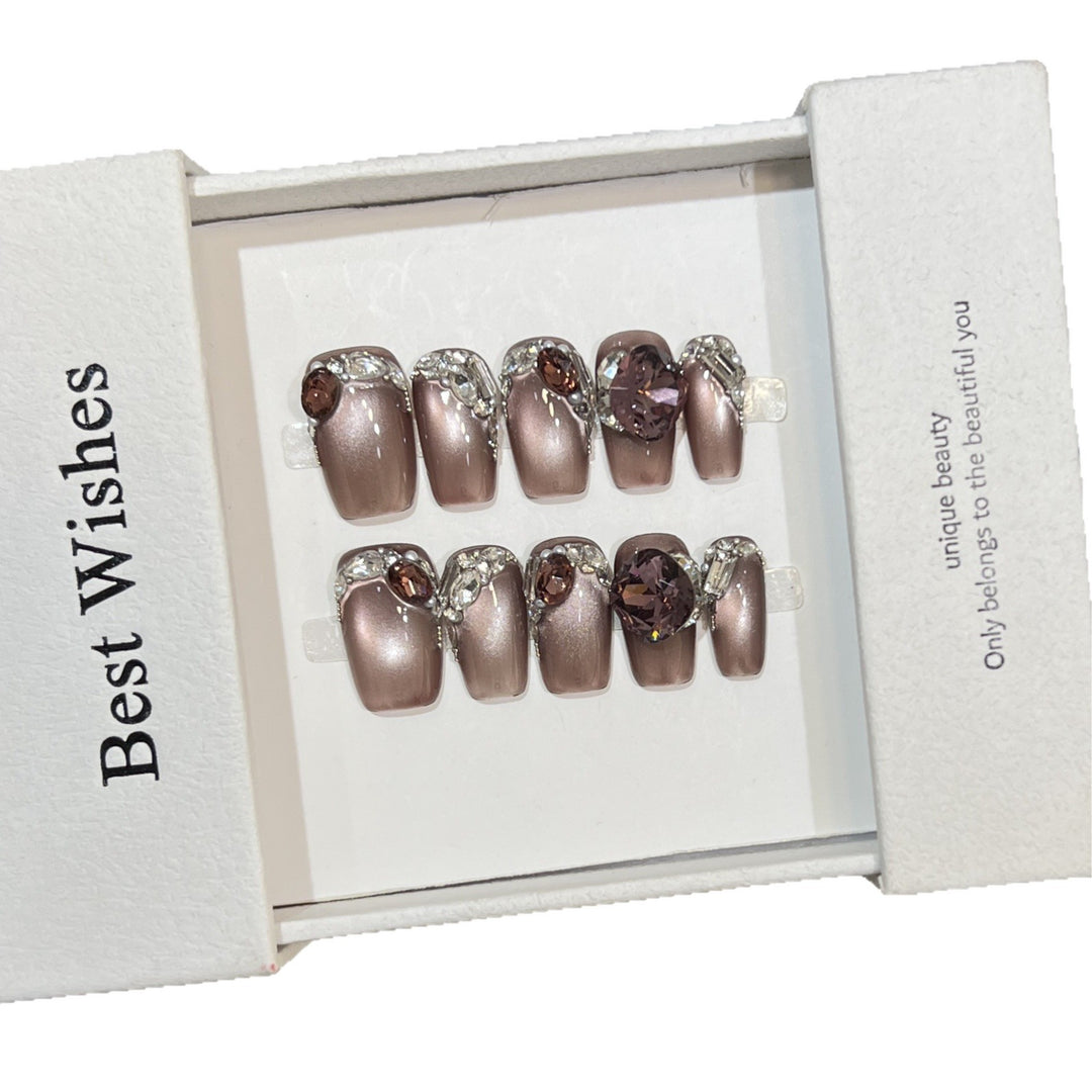 Decorative Press-On Nail Design with Gemstone Accents Stornfield