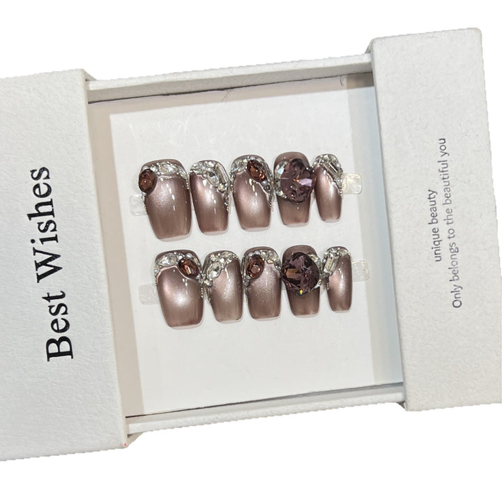 Decorative Press-On Nail Design with Gemstone Accents Stornfield