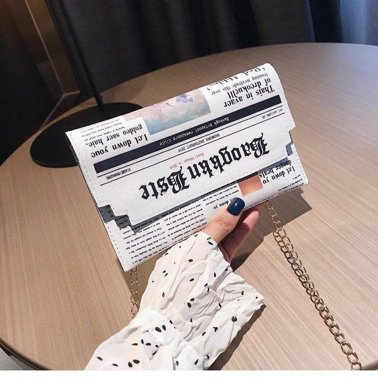 Newspaper Print Clutch Bag