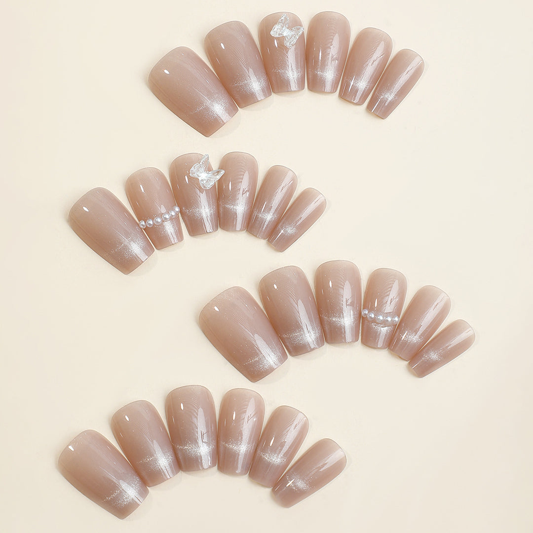 Acrylic nail set with elegant rhinestone decorations Stornfield