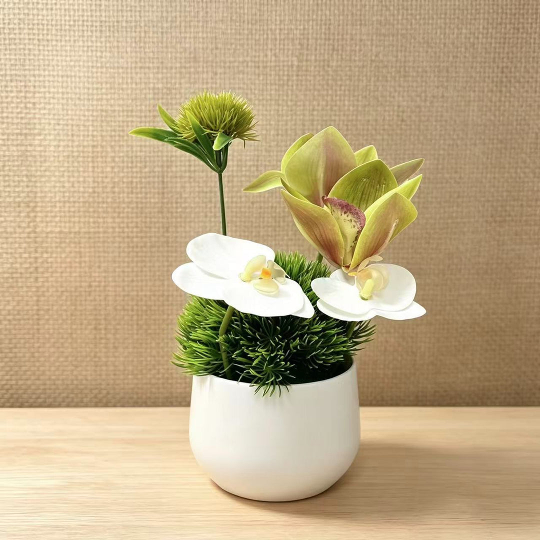 Elegant Faux Orchid Floral Arrangement for Home Decor