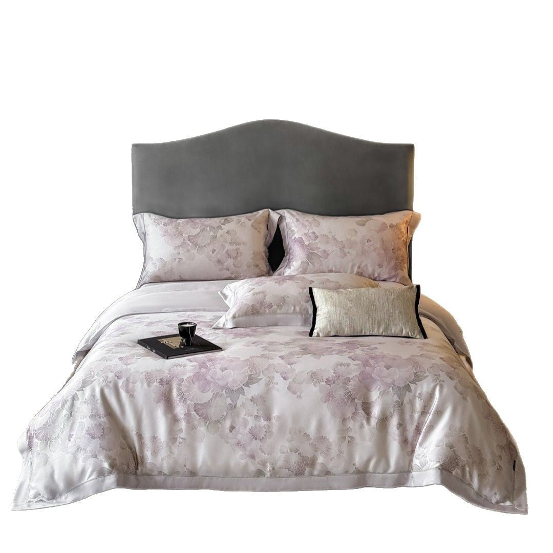 Pastel Watercolor Floral Sateen-Back Duvet Cover Set with Piped Hem