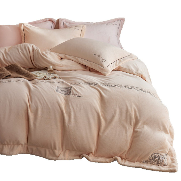 Plush Embroidered Microfiber Comforter Set