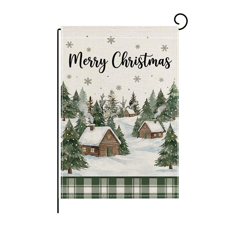 Heavy-Duty Weather-Resistant Burlap Garden Flag Featuring Welcome Script and Plaid Gnome Duo Illustration