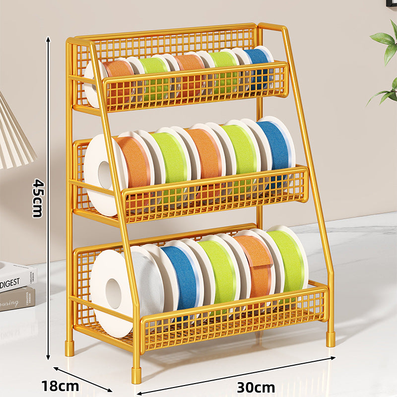Angled Multi-Tier Spool and Tape Storage Rack with Wire Mesh Baskets