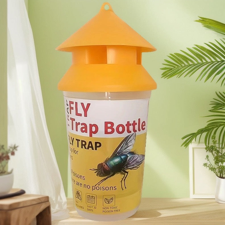Reusable outdoor insect fly trap with non-toxic bait reservoir and Hanging canopy Stornfield