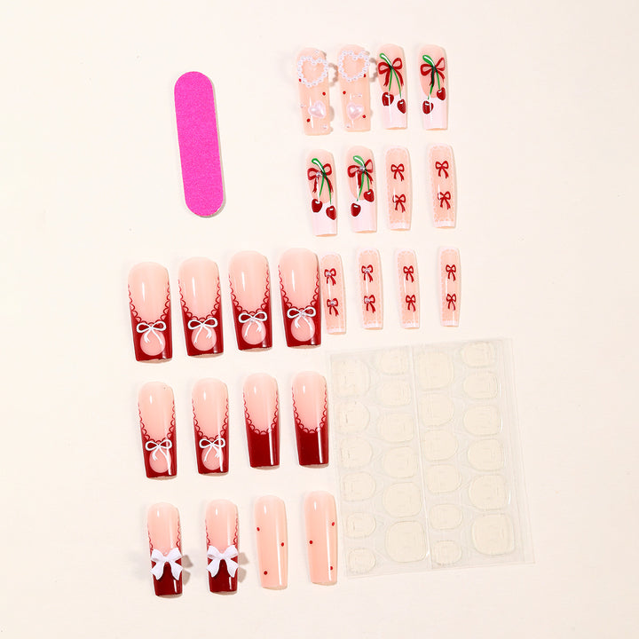 Festive Heart-Accent Acrylic Nail Art Extensions Stornfield