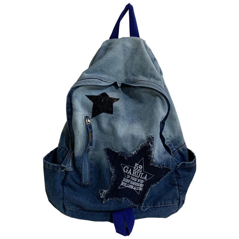 Denim Star Appliqué Casual School Backpack Stornfield