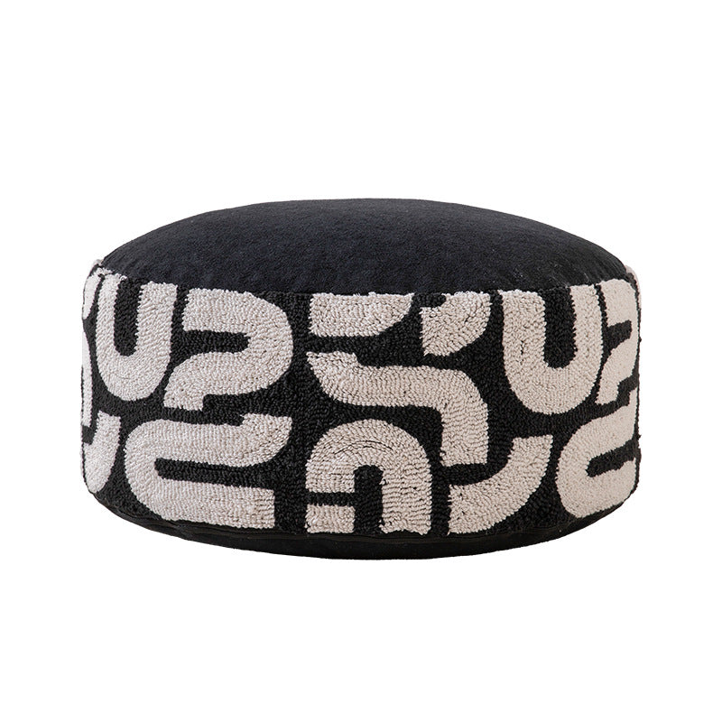 Patterned seat pouf made of boucle and cotton blend