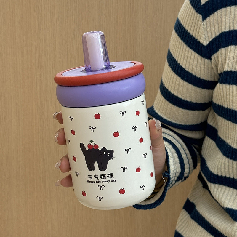 Women's Insulated Drinking Cup with Secure Flip Lid and Cute Cat Design Stornfield