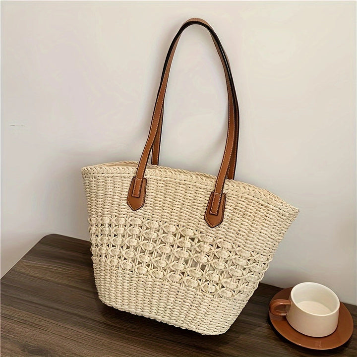 Natural basket bag with elegant leather handles Stornfield