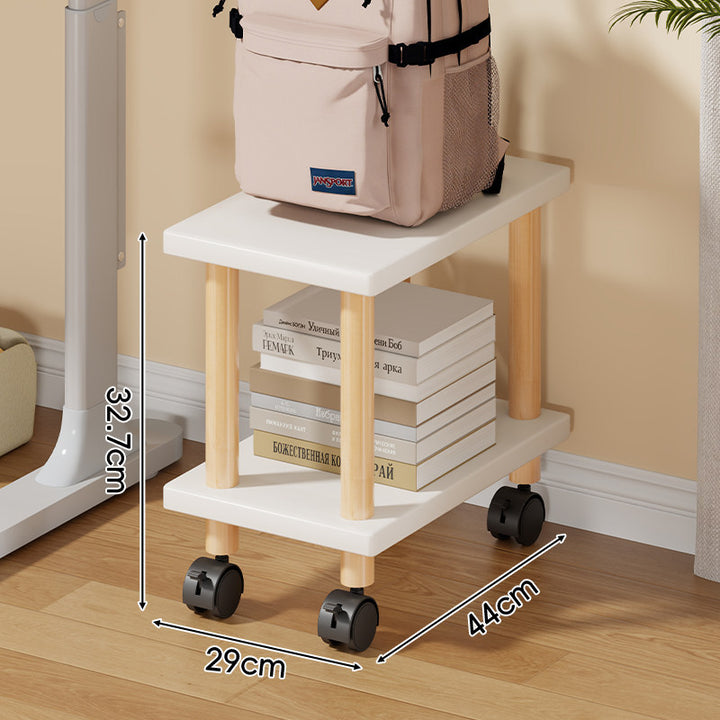 Compact Mobile Two-Tier Storage Cart with Wooden Legs and Locking Casters