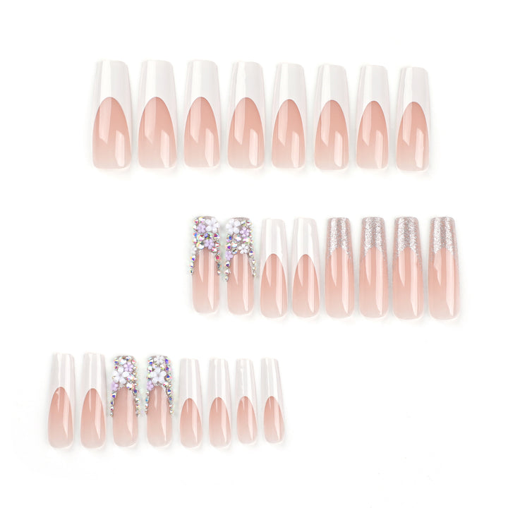 Artful Nail Extensions with Glitter and Flower Decor Stornfield