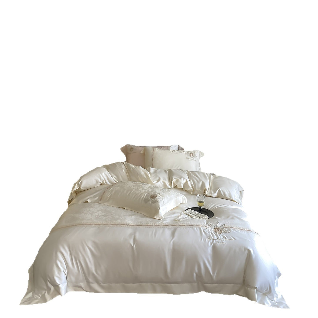 Embroidered Silk-Effect Jacquard Duvet Cover Set with Satin Border & Decorative Medallion