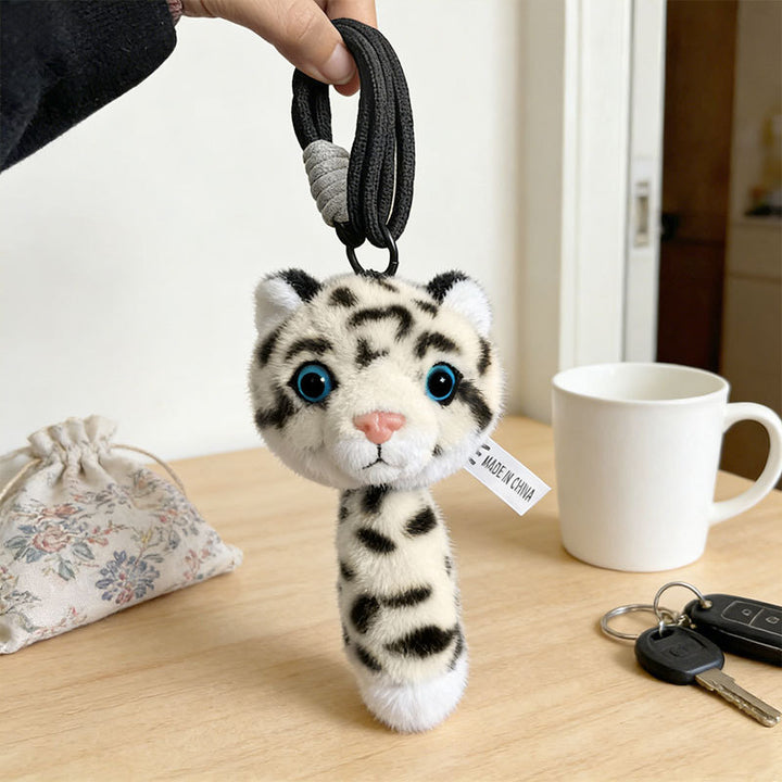 Plush Snow Leopard Bag Charm with Soft Faux-Fur and Detachable Strap Stornfield