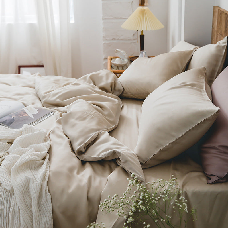 Finest cotton satin duvet cover and pillowcase set with reversible finish and concealed zipper