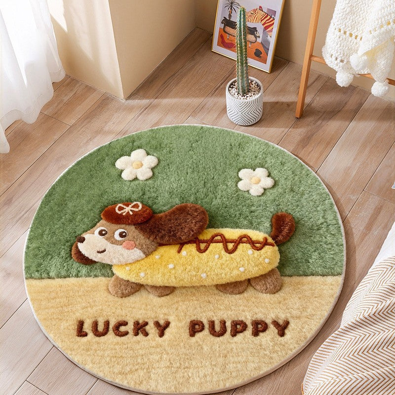 Round Cartoon Dog Rug