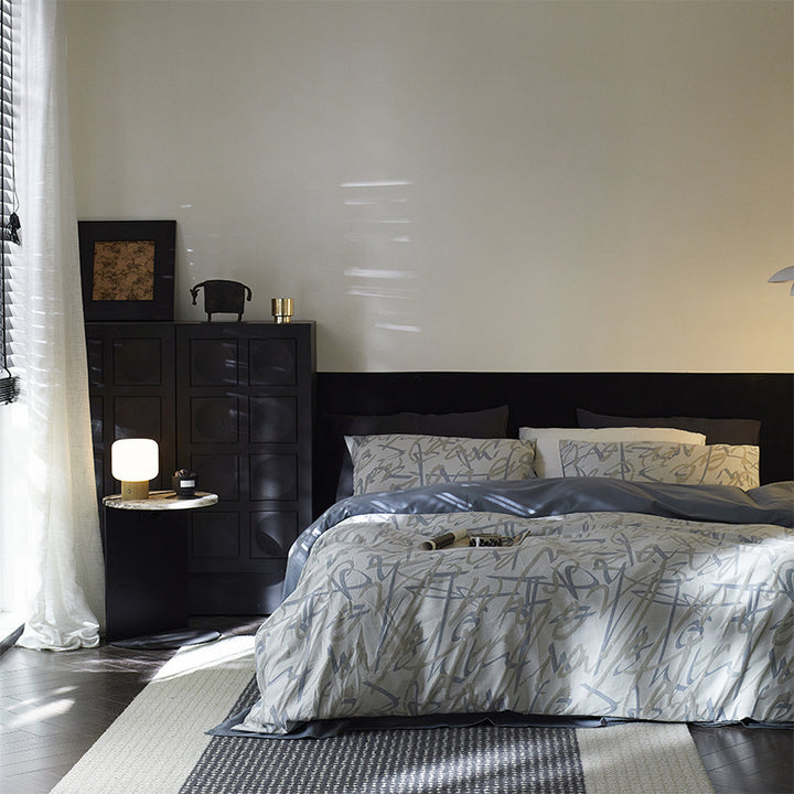 Damask Jacquard Silky-Feel Duvet Cover and Pillow Sham Set
