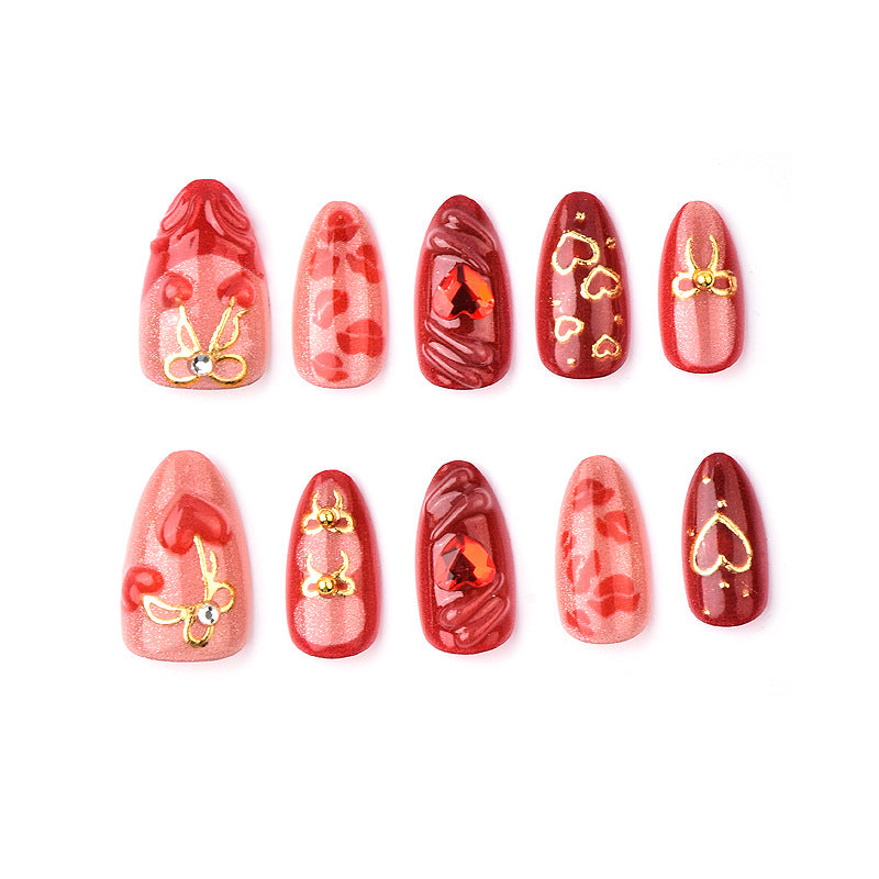 Heart-Embellished Press-On Nail Art Set