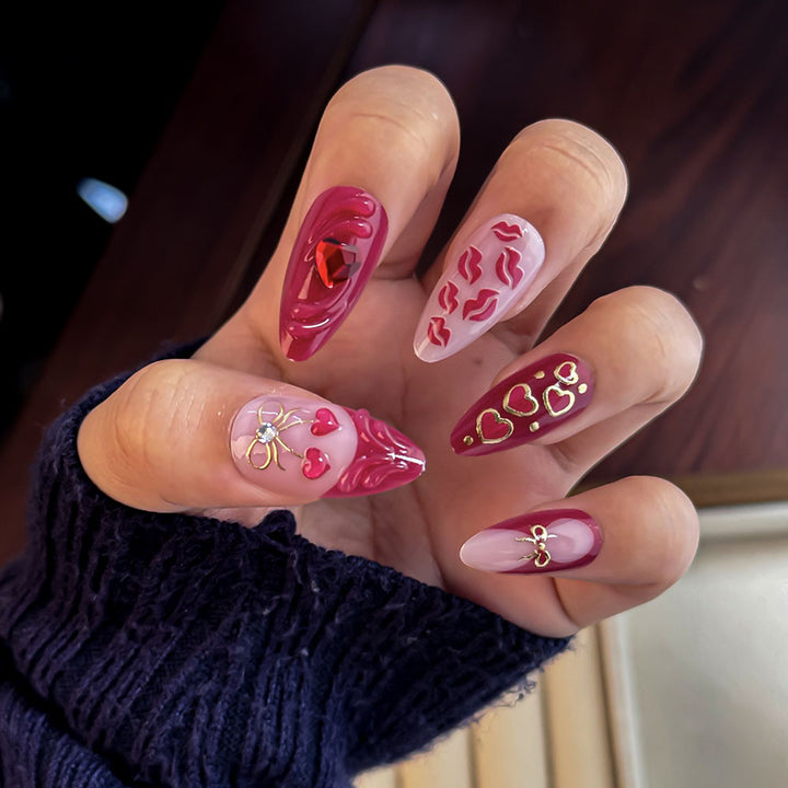 Romantic Heart-Themed Press-On Nail Set Stornfield