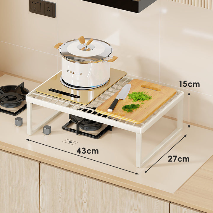 Elevated Stove Shelf Rack with Grid Top and Heat-Resistant Metal Frame