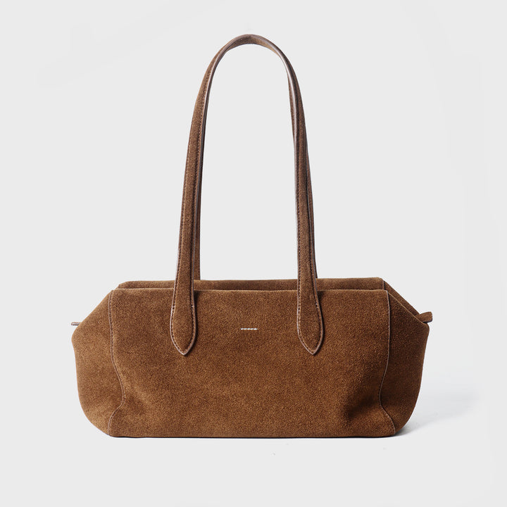 Suede Elongated Rectangular Shoulder Tote with Long Double Straps