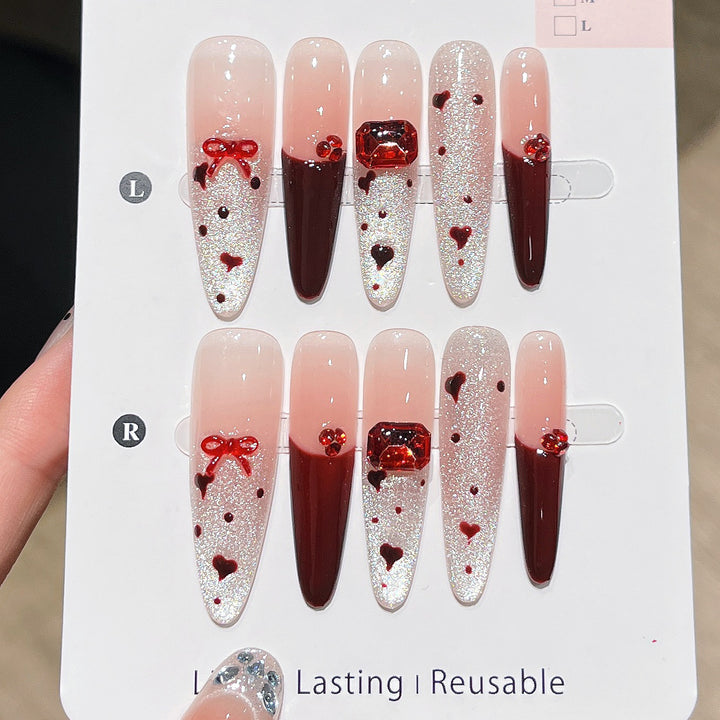 Heart-Embellished Press-On Nail Art Stornfield