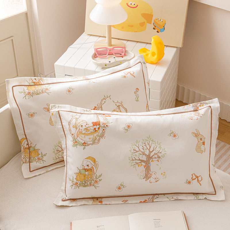 Children's Pillowcase Set made of Soft Cotton Percale with Cute Animal Print and Decorative Piping