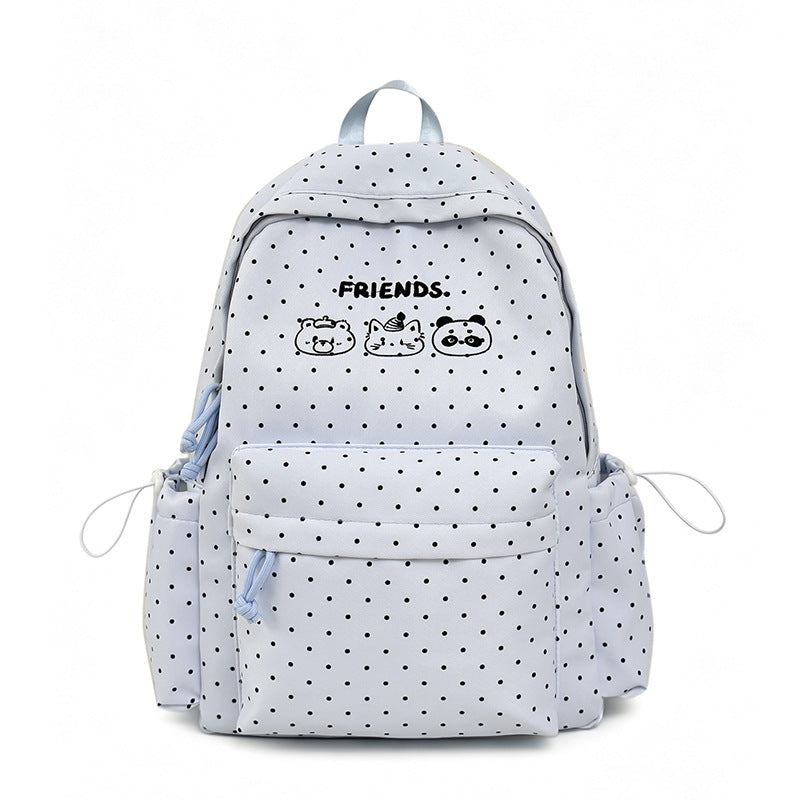 Playful Polka Dot Backpack with Cute Character Accents Stornfield