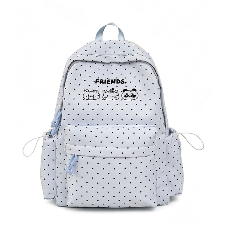 Playful Polka Dot Backpack with Cute Character Accents Stornfield