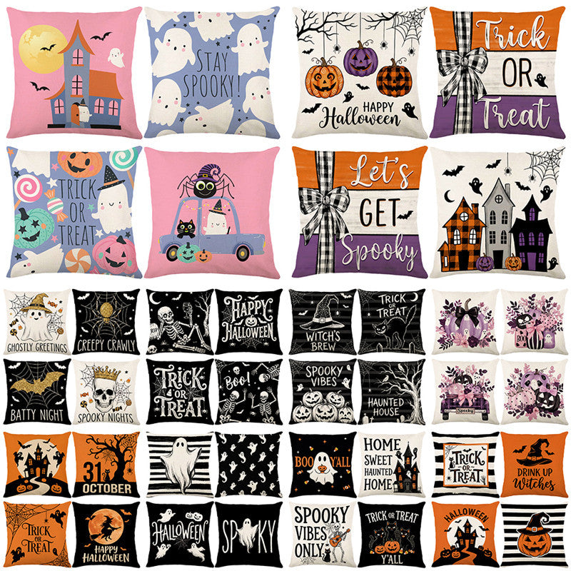 Halloween Ghost Cotton-Linen Square Throw Pillow Covers Set with Hidden Zipper