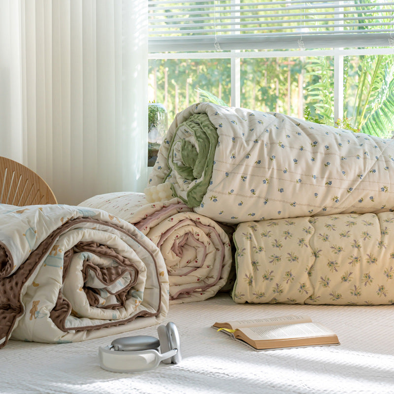 Reversible Cotton-Blend Quilted Floral Duvet-Style Throw with Plush Minky Backing