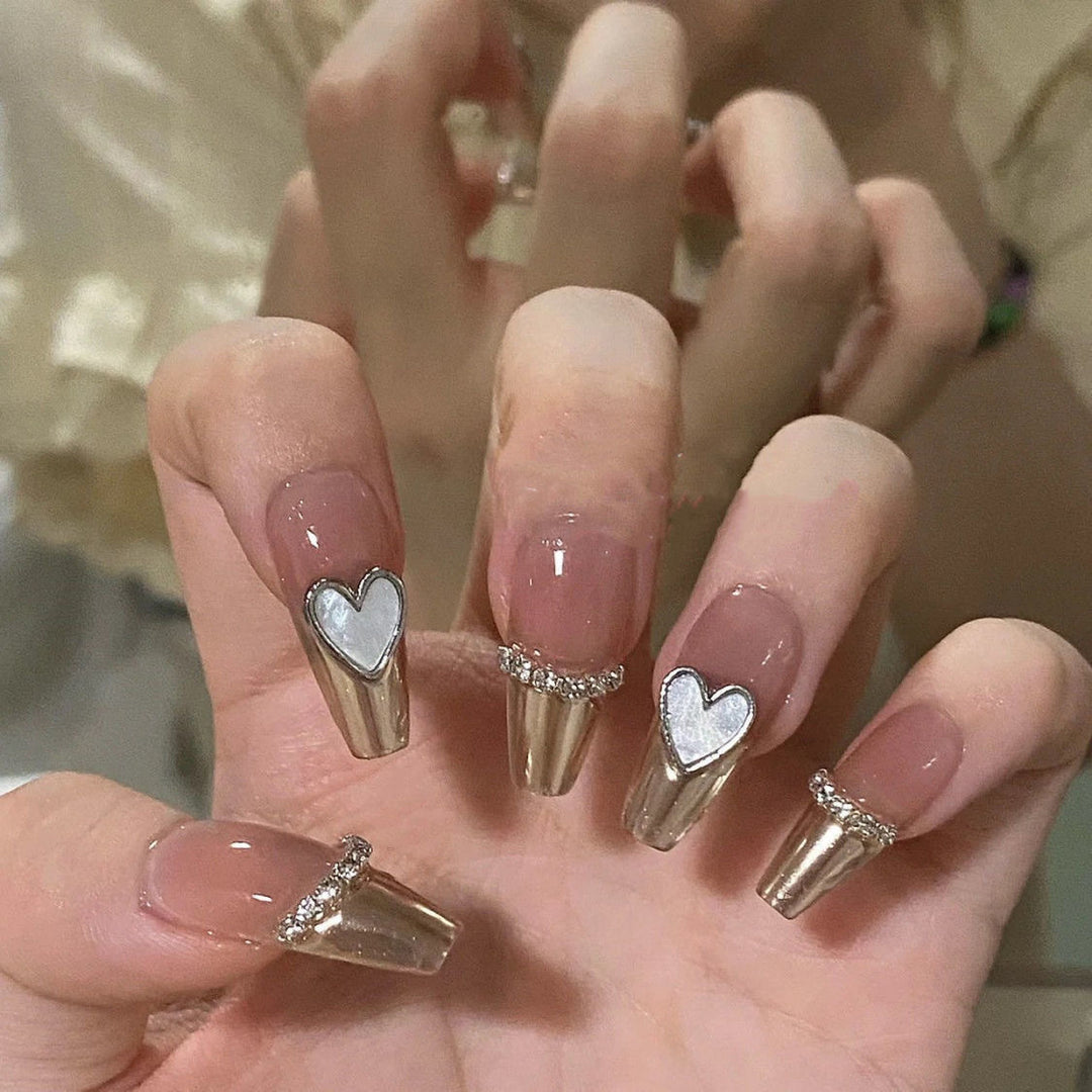 Heart-Embellished Press-On Nail Art Stornfield
