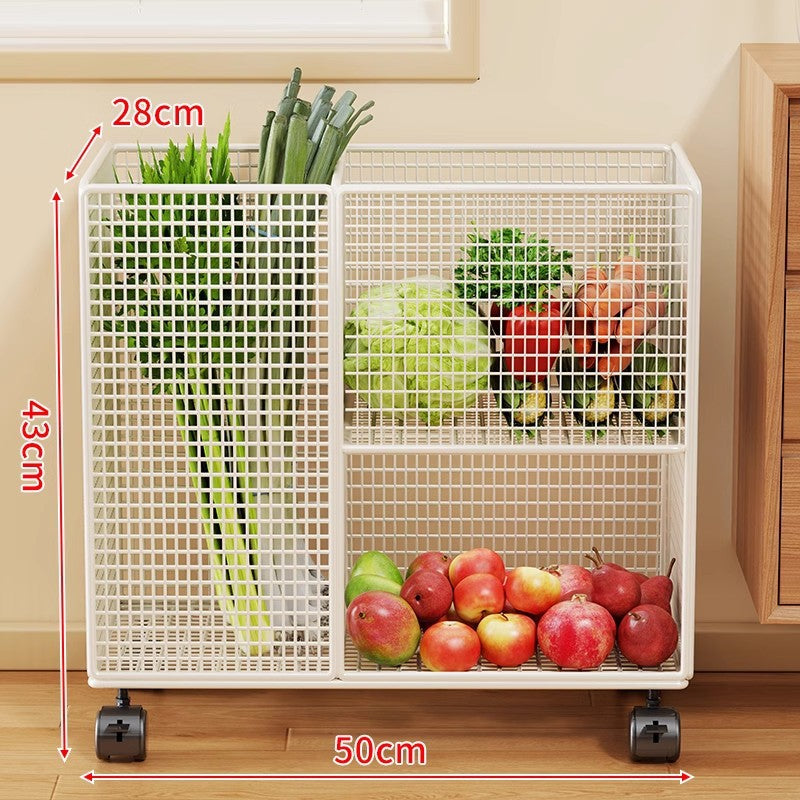 Vertical Mesh Countertop Produce and Pantry Organizer with Two-Tier Shelf and Tall Herb Compartment