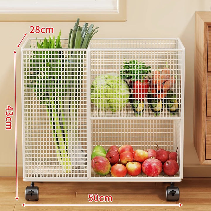 Vertical Mesh Countertop Produce and Pantry Organizer with Two-Tier Shelf and Tall Herb Compartment