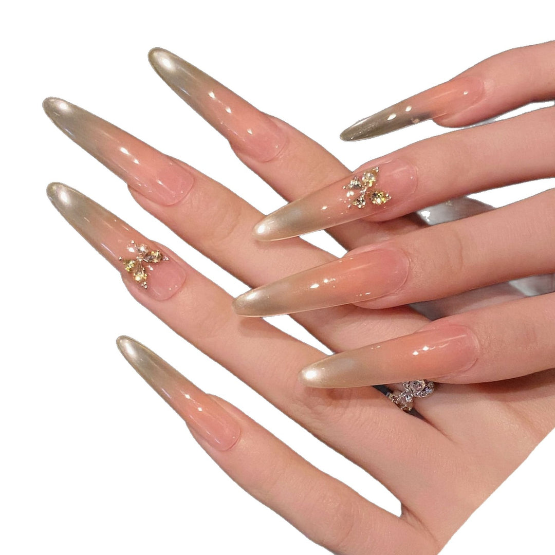 Decorative Press-On Nail Set with Gem Accents