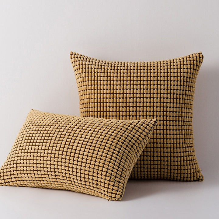 Plush Waffle-Grid Chenille Sofa Accent Pillow Duo with Removable Zip Covers