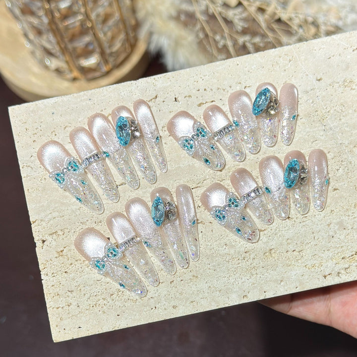 Decorative Crystal-Embellished Press-On Nail Set