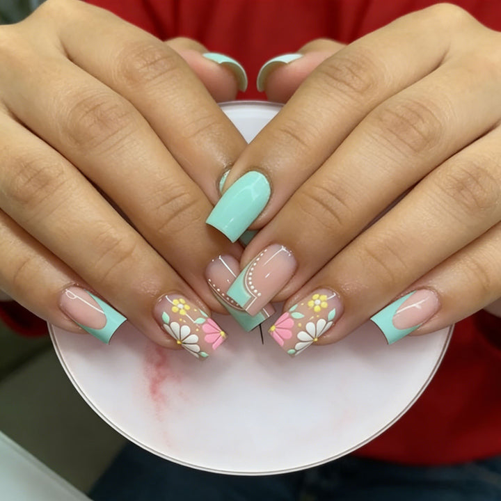 Floral Patterned Acrylic Nail Extensions Stornfield
