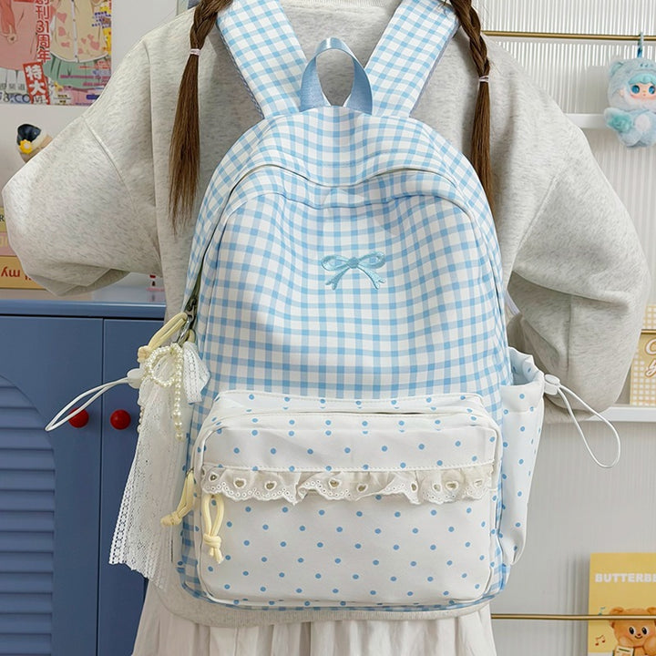 Playful Gingham and Polka Dot Backpack Stornfield