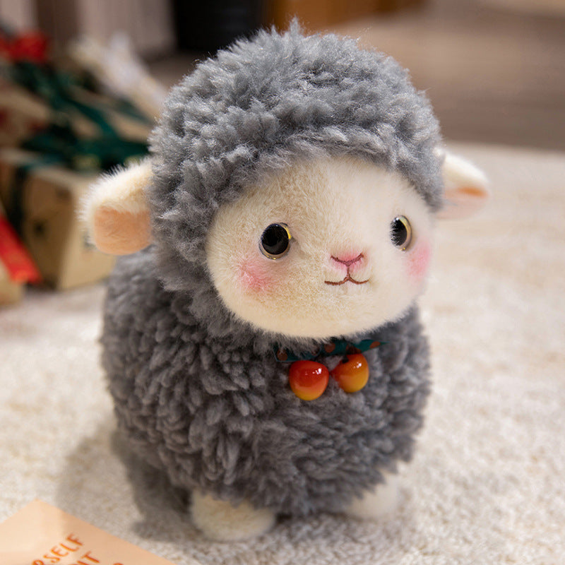 Curly Plush Lamb Comforter Toy with Embroidered Face and Decorative Bow Charm Stornfield
